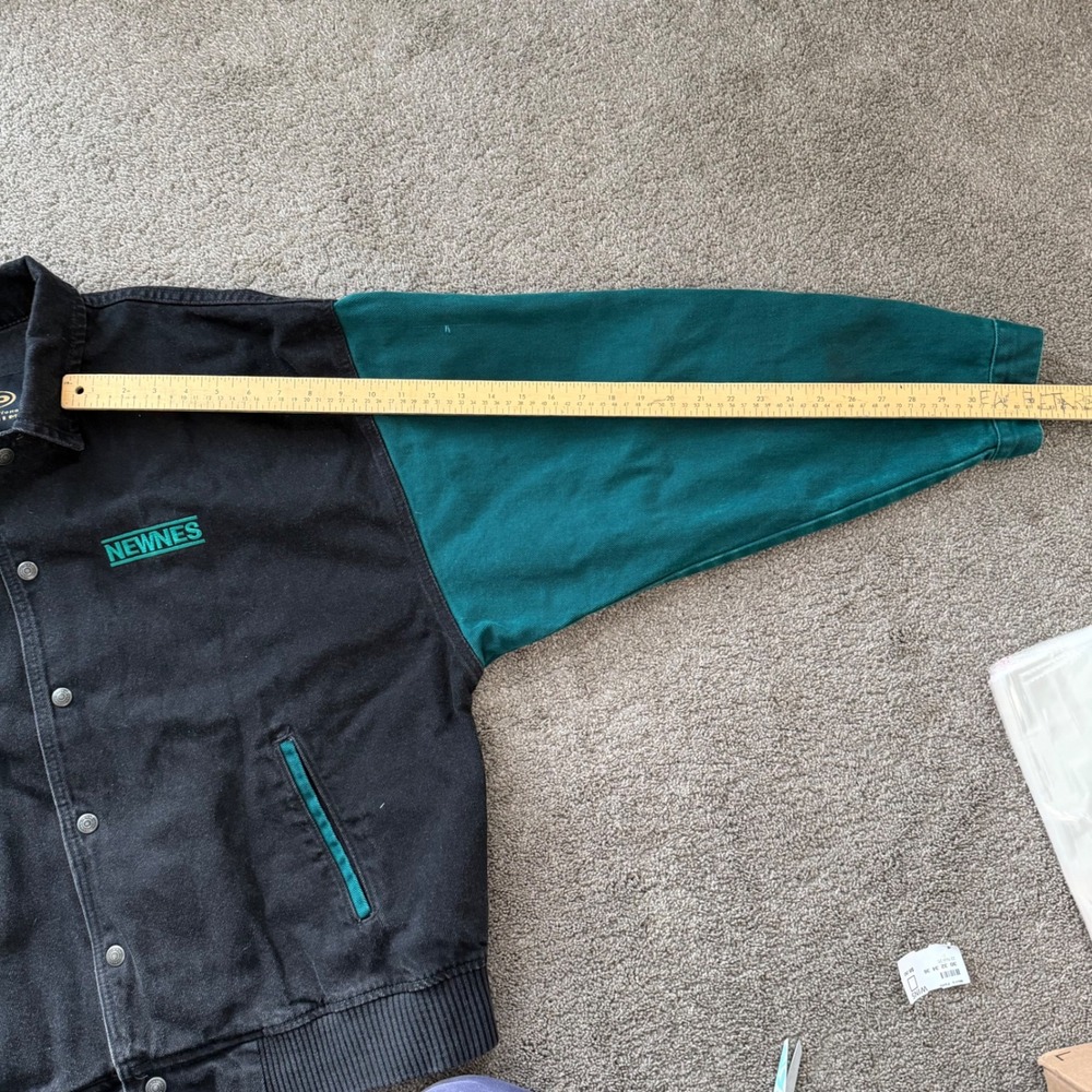 NEWNES Mens Black‎ Teal Colorblock Denim Jacket Size Large - Picture 4 of 10